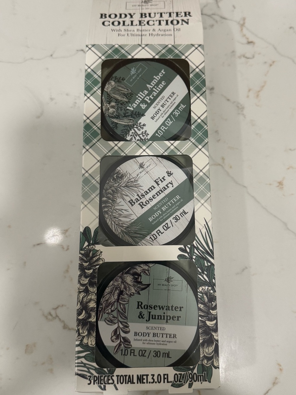 Body Butter Trio - (Vanilla Amber, Balsam Fir, Rosewater & Juniper)